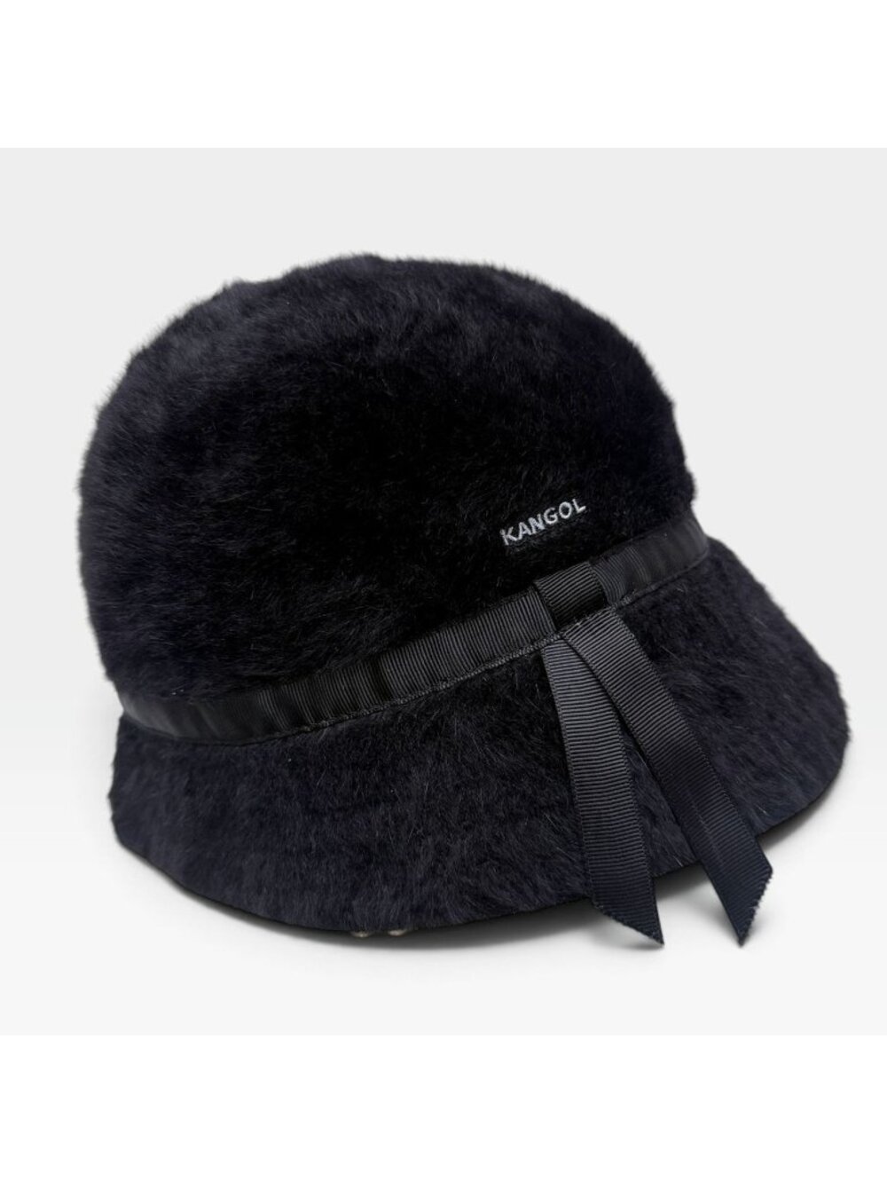 KANGOL Bucket Hat Black Angora Blend Cloche Womens Medium Winter Hat